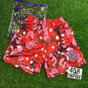 Eric Michael Red Pink Floral Athletic Shorts